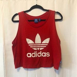 Adidas cropped tank top- Trefoil Logo (Red)
